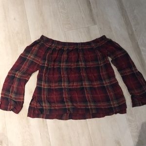 Plaid off the shoulder blouse Size M